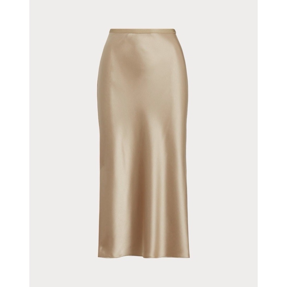 New Polo Ralph Lauren Gold Satin Size 2 Midi